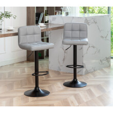 Set of 2 Grey CHICAGO Faux Leather Bar Stools, swivel height adjustable