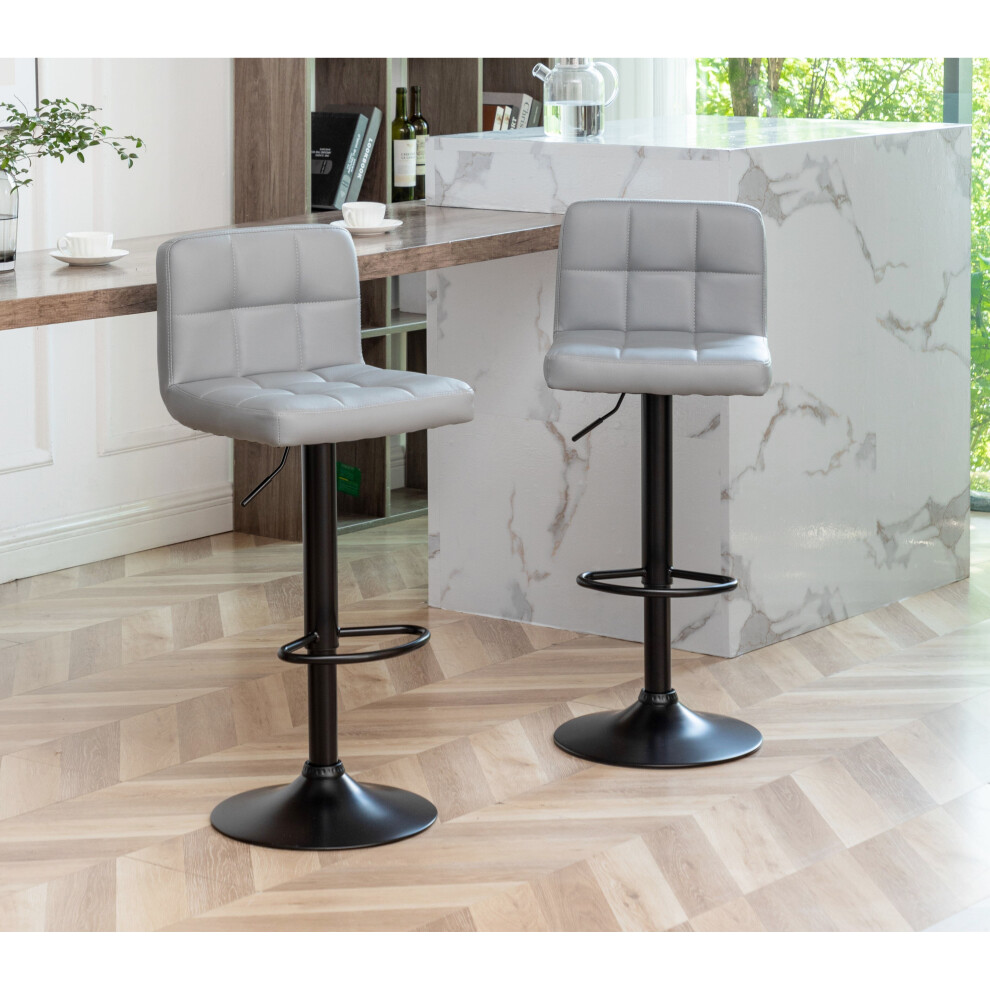Millies Design Set Of 2 Grey Chicago Faux Leather Bar Stools, Swivel Height Adjustable