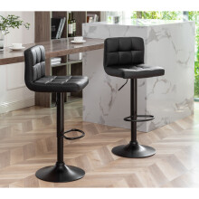 Set of 2 Black CHICAGO Faux Leather Bar Stools, swivel height adjustable