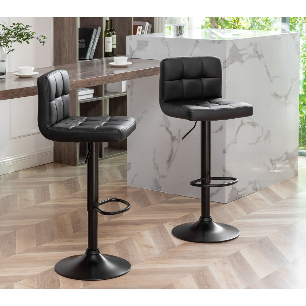 Millies Design Set Of 2 Chicago Faux Leather Bar Stools, Swivel Height Adjustable Black