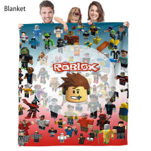 (Style G, 100*130cm/39.37*51.18in) Cartoon Roblox Printed Plush Blanket Home School Office Travel Bedding  Durable