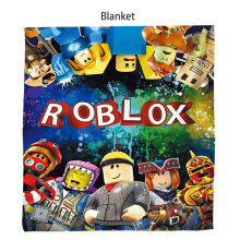 (Style E, 150*200cm/59.06*78.74in) Cartoon Roblox Printed Plush Blanket Home School Office Travel Bedding Durable