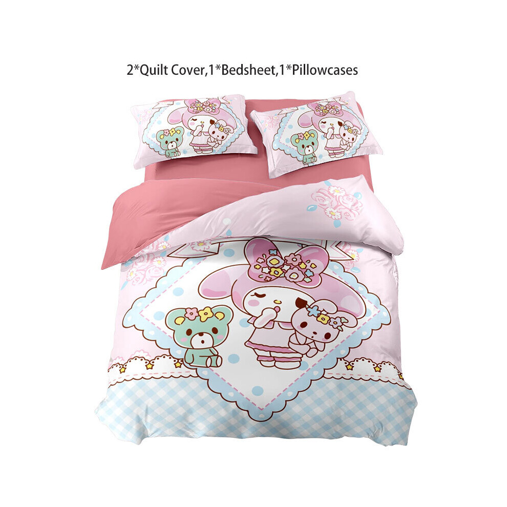 (180*220cm/70.87*86.61in) Sanrio My Melody Bedding Pink Student Bed Supplies Polyester Duvet Cover  Set