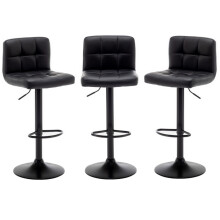 Set of 3 Black CHICAGO Faux Leather Bar Stools, swivel height adjustable