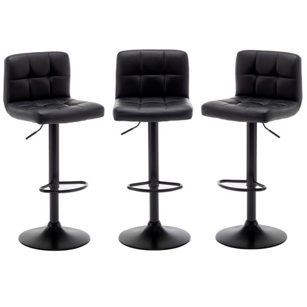Millies Design Set Of 3 Chicago Faux Leather Bar Stools, Swivel Height Adjustable Black