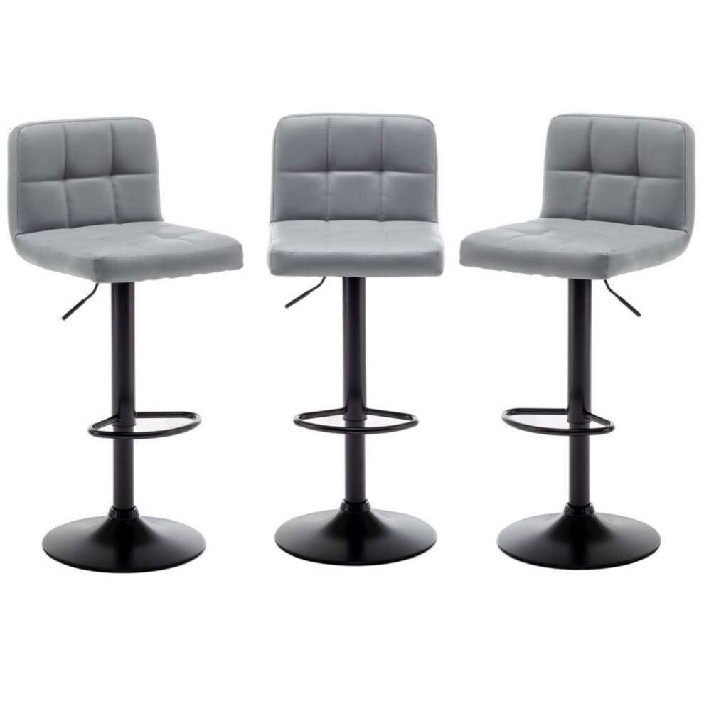 Set of 3 Grey CHICAGO Faux Leather Bar Stools, swivel height adjustable