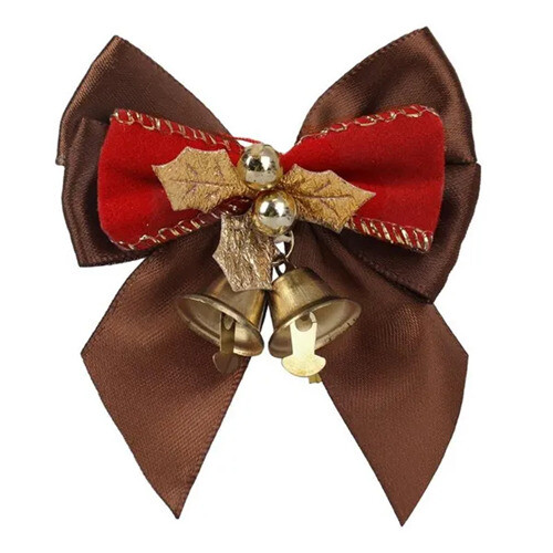 (5 Pcs, Coffee) Christmas Bow with Bells Christmas Tree Decorations