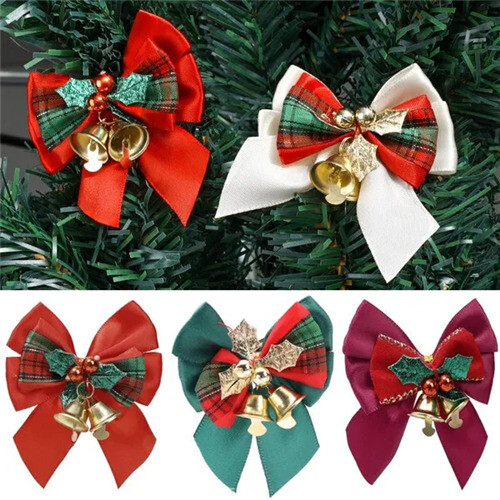 (5 Pcs, Coffee) Christmas Bow with Bells Christmas Tree Decorations 1