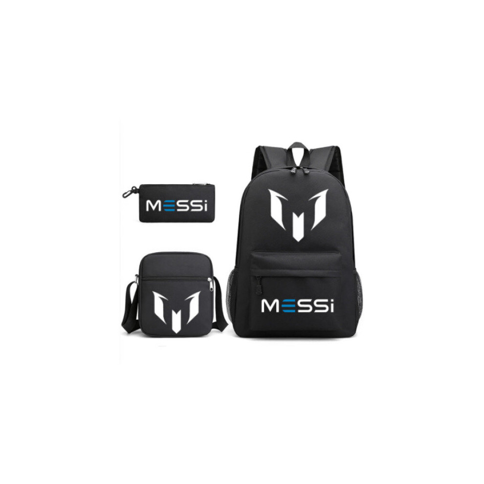 (Black 1) 3pcs Sets Messi Backpack New Students Capacity School Bags