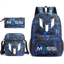 (Blue 1) 3pcs Sets Messi Backpack New Students Capacity School Bags