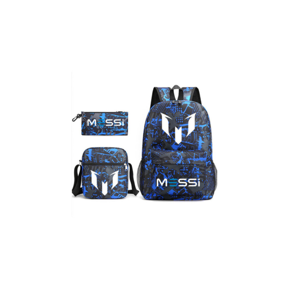 (Blue 1) 3pcs Sets Messi Backpack New Students Capacity School Bags