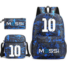 (Blue 2) 3pcs Sets Messi Backpack New Students Capacity School Bags
