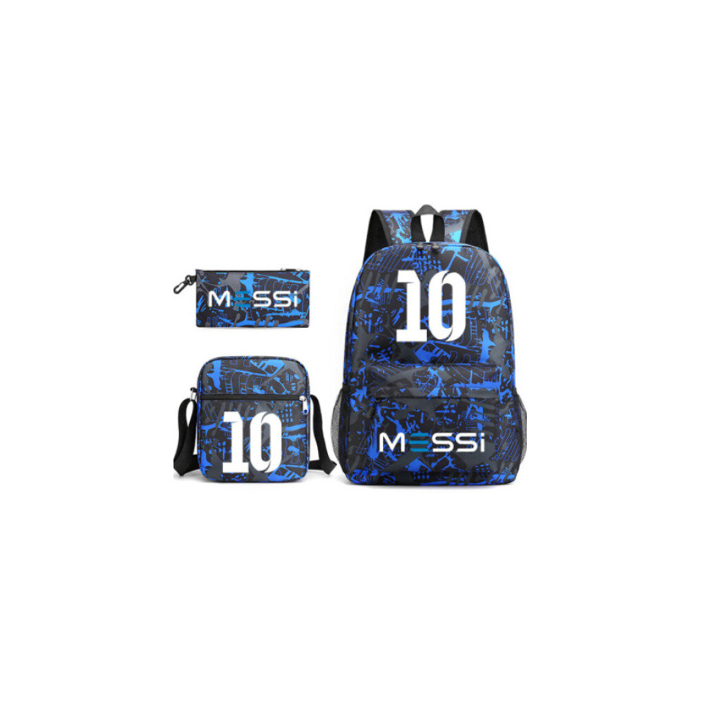 (Blue 2) 3pcs Sets Messi Backpack New Students Capacity School Bags