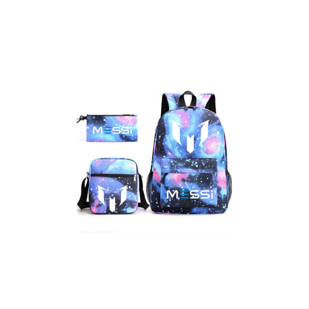 (Sky blue 1) 3pcs Sets Messi Backpack New Students Capacity School Bags