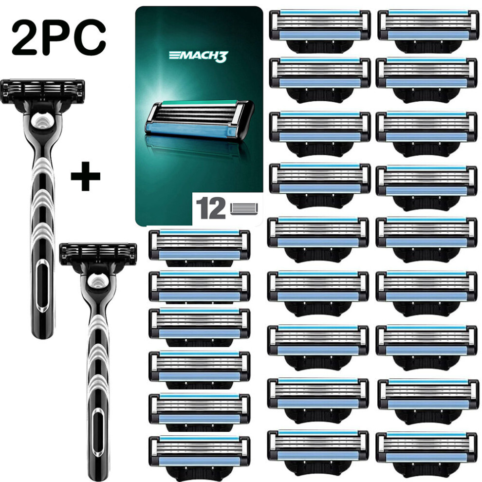 24PCS For Gillette Mach 3 Manual Razor Blades +2 Shaving Rack 