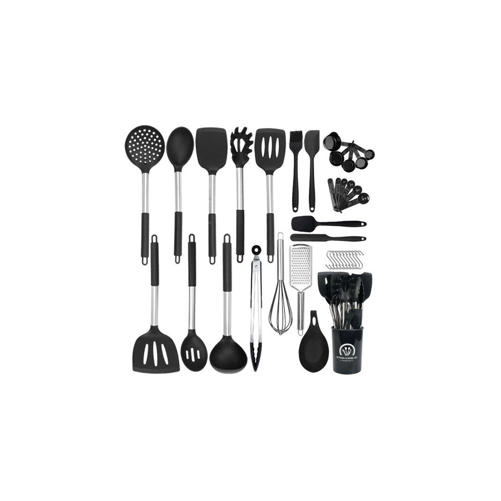 (Black) 38 Pcs Silicone Cooking Utensil Set Non-stick Heat Resistant Sets