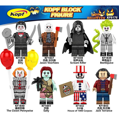 (Style A 8pcs) Halloween Jack Jason the main character in the yellow suit Jimu figurine toys suitable Minifigures Fit Lego