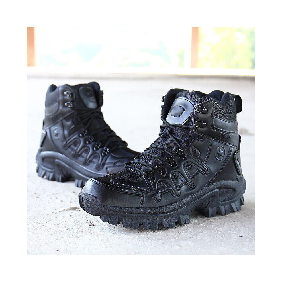 (Black, UK 8) Waterproof Mens Army Patrol Combat Boots Tactical Trainers Military Police Shoes