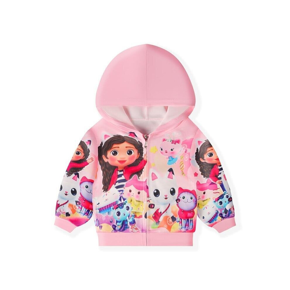 (Pink, 110cm(Kids 3-4Years)) Gabby's Dollhouse Kids Girls Casual Coat Hooded Zip Jacket Outerwear Top 3-7Yrs