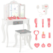 2 in 1 Vanity Table w/ Stool Drawer & Folding Mirror Anti-tipping Kids