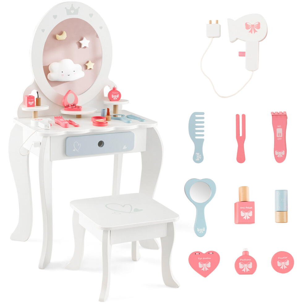 2-in-1 Kids Vanity Set Makeup Table & Chair w/Removable Mirror Kids 3+