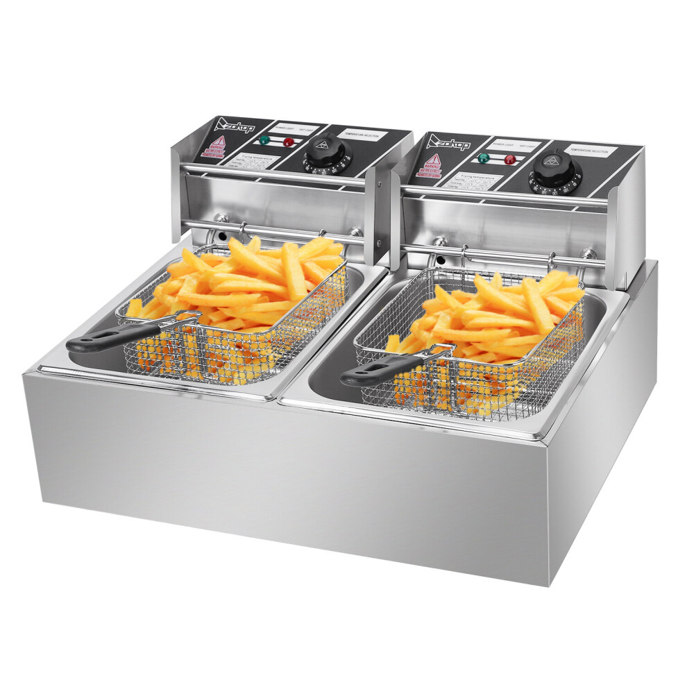 2*2500W Commercial Stainless Steel Electric Deep Fryer Fat Chip Twin Dual Tank