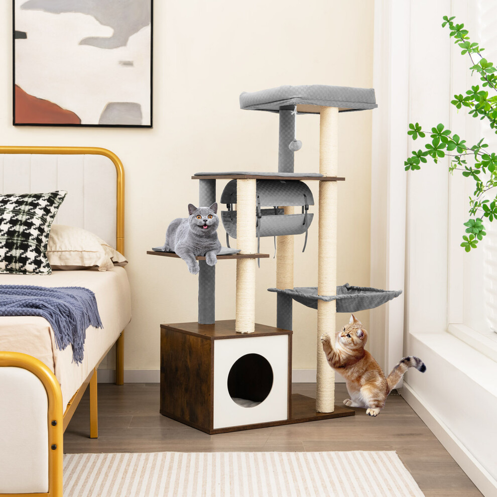 Multi-level Cat Tree w/ Condo Top Perch Tunnel Hammock & Scratch Posts