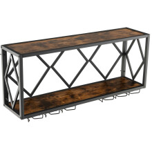 Wall Mounted Wine Rack Wine Display Shelf w/ 6-Row of Stemware Holder