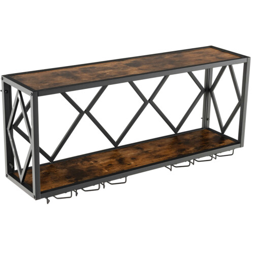 Costway Wall Mounted Wine Rack Wine Display Shelf w/ 6-Row of Stemware Holder
