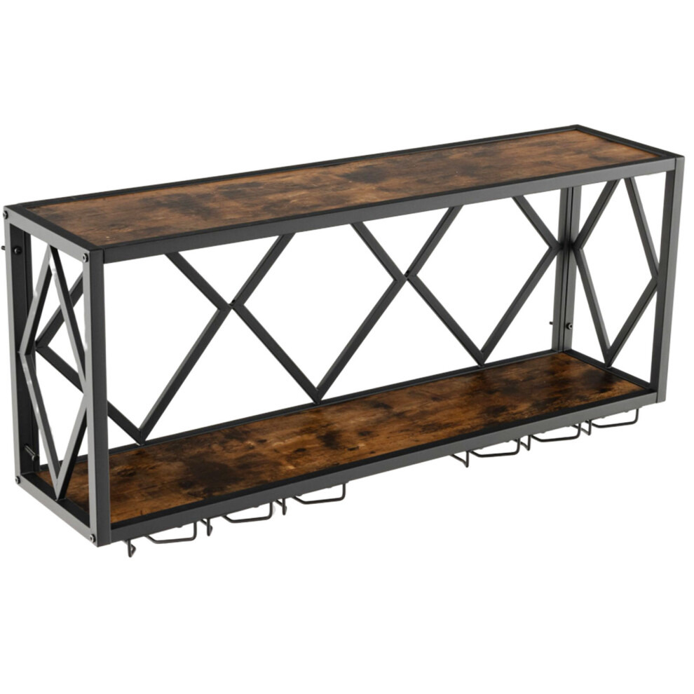 Wall Mounted Wine Rack Wine Display Shelf w/ 6-Row of Stemware Holder