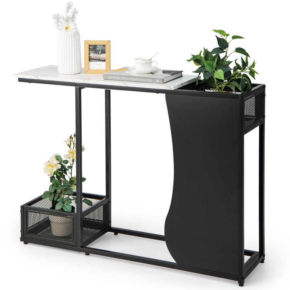 110cm Console Table w/ Plant Position 2 Cube Marble Top Entryway Table