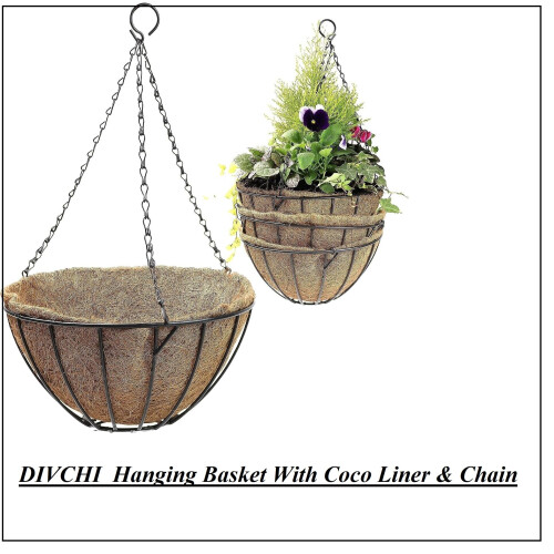 (35 cm) DIVCHI 4 Pack Hanging Basket With CocoLiner& Chain