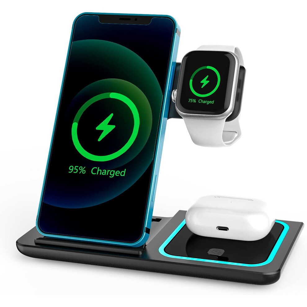 3-in-1 Wireless Charging Station Fast Charge,Apple Watch, Stand Dock for iPhone Devices,Samsung Devices,and Airpods Compatible with Wireless Chargers