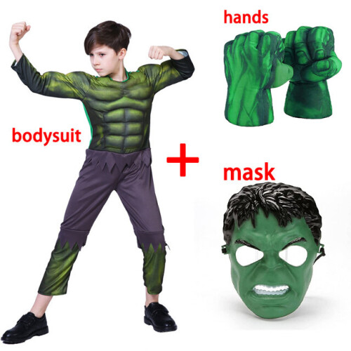 (height 105-125cm) Child Hulk Muscle Costume Marvel Superhero Hulk Cosplay Muscle Costume Fist Plush Gloves Kids Boys Halloween Carnival Costume