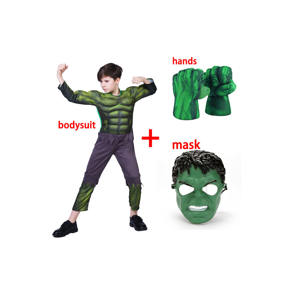 (height 105-125cm) Child Hulk Muscle Costume Marvel Superhero Hulk Cosplay Muscle Costume Fist Plush Gloves Kids Boys Halloween Carnival Costume