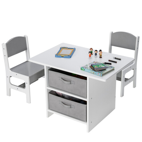 Casart Kids Play Table & 2 Chairs Set Children Activity Desk Sets w/ Baskets