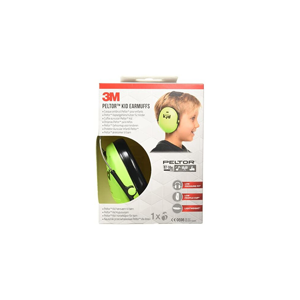 Peltor 3M Kid Ear Defender Children H510ak, Neon Green, Child Hearing Protection / Earmuff. Adjustable Size. For Noise Levels 87-98 Db (Snr: 27Db);