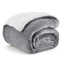 Sherpa Fleece Throw Blanket - Fluffy Microfiber Solid Blankets for Bed and Couch Throw/Single Size, Silver Grey, 130x150cm