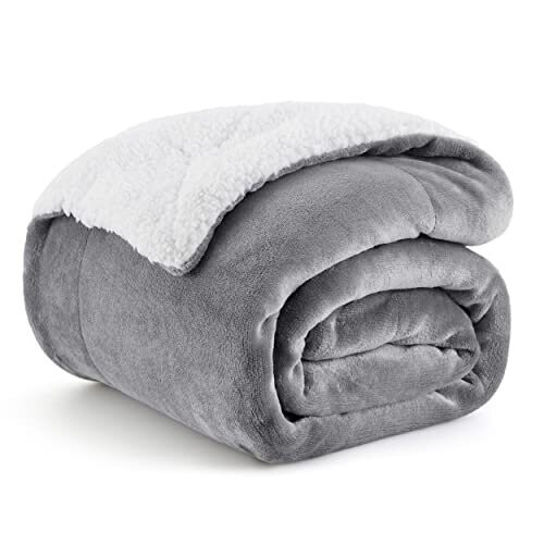 Sherpa Fleece Throw Blanket - Fluffy Microfiber Solid Blankets for Bed and Couch Throw/Single Size, Silver Grey, 130x150cm