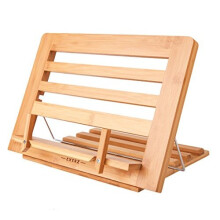 Cookbook Stand Bamboo Bookrest Cookery Recipe Holder Reading Rest -34 x 24 x 2 cm Adjustable Height - For Kitchen Home Office Book iPad Tablet -