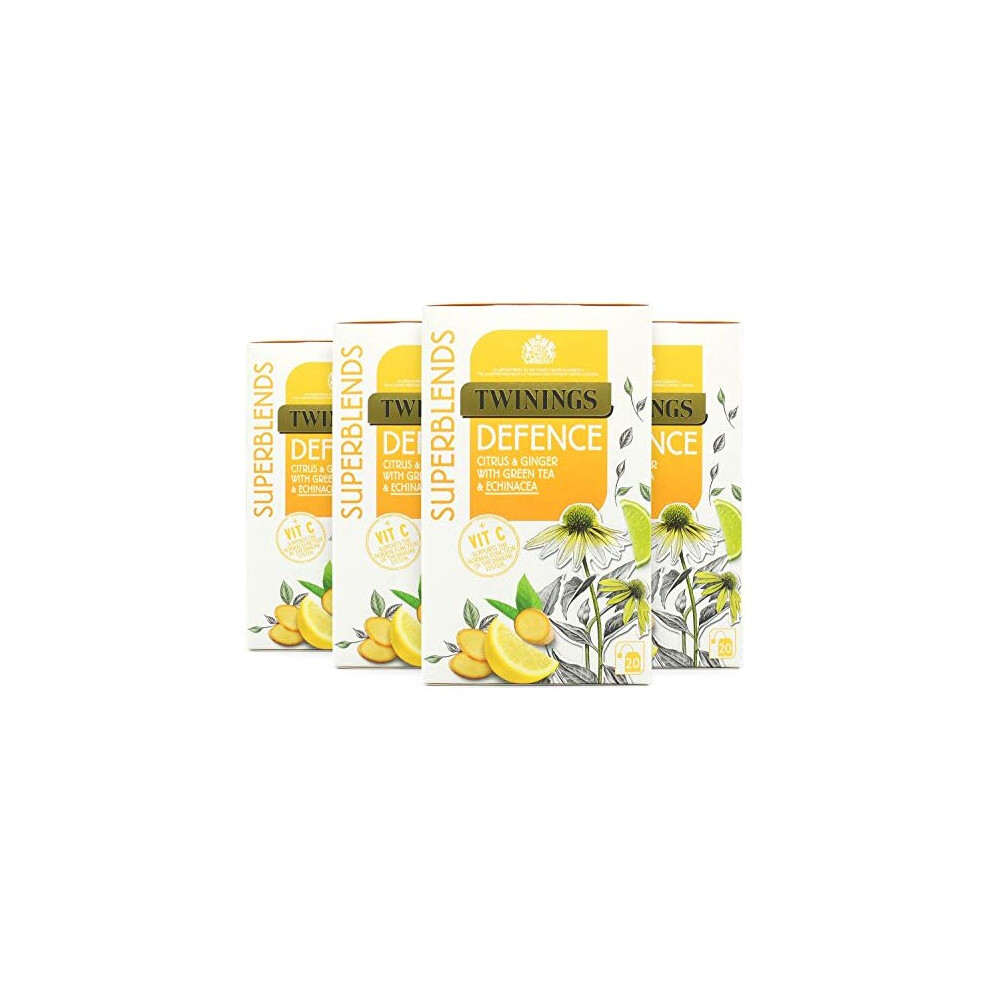 Superblends Defence Tea - Citrus & Ginger Green Tea Herbal Infusion with Echinacea & Vitamin C - 80 x Biodegradable Tea Bags