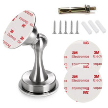 Stainless Steel Magnetic Door Stopper Holder with Catch 3M Self Adhesive/Conceal Screws Mounted, Floor or Wall Mounted - Strong Magnet Design (Silver)
