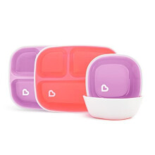 Splash 4 Piece Toddler Divided Plate and Bowl Dining Set, Baby Feeding Set with 2 Baby Plates & 2 Baby Bowls, Baby Weaning Set with Dishes, Baby Plate