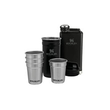 Adventure Pre-Party Shot Glasses Set + Hip Flask Matte Black - BPA Free Stainless Steel Flask - Alcohol Gifts Set - Dishwasher Safe