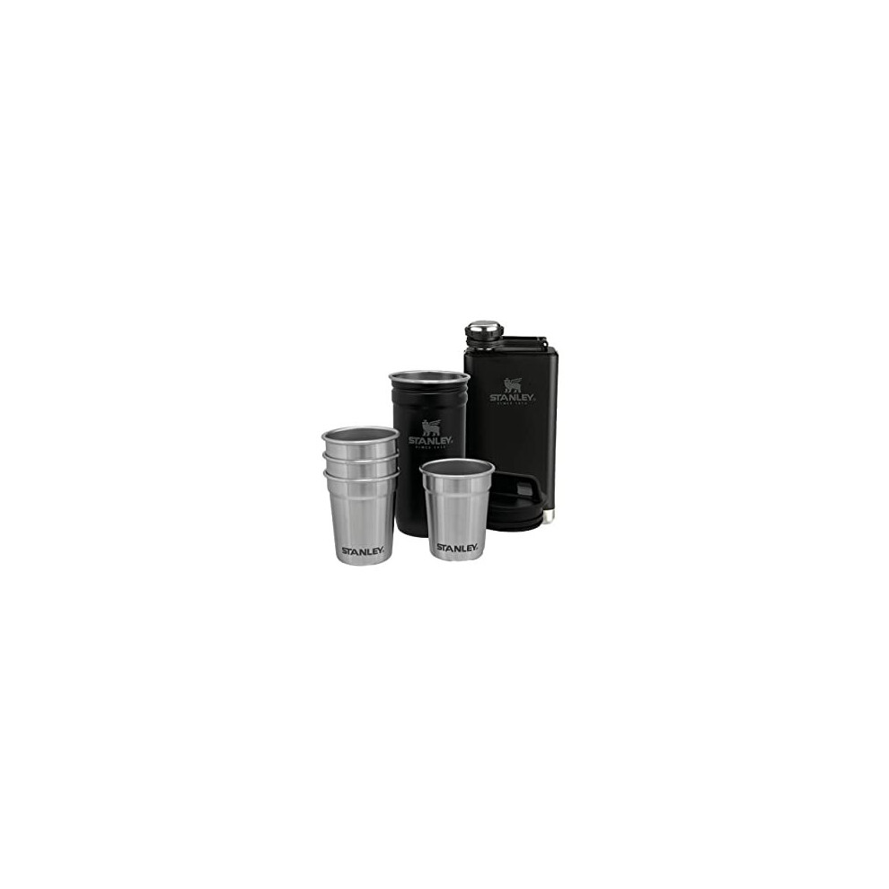 Adventure Pre-Party Shot Glasses Set + Hip Flask Matte Black - BPA Free Stainless Steel Flask - Alcohol Gifts Set - Dishwasher Safe