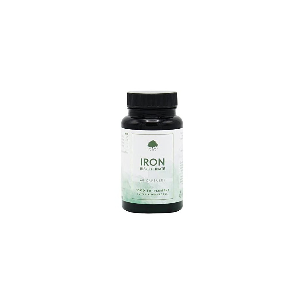 Iron (bisglycinate) Capsules | 20mg Iron (bisglycinate) per Capsule | 60 Vegan Capsules | Chelated Iron for Better Absorption | with Vitamin C | G&G