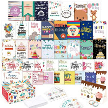 40 Happy Birthday Cards Pack, 40 Designs Feela Birthday Cards Multipack and 40 Blank Envelopes,48 Pieces of Stickers 2 Washi Tapes, 4 X 6 Inches