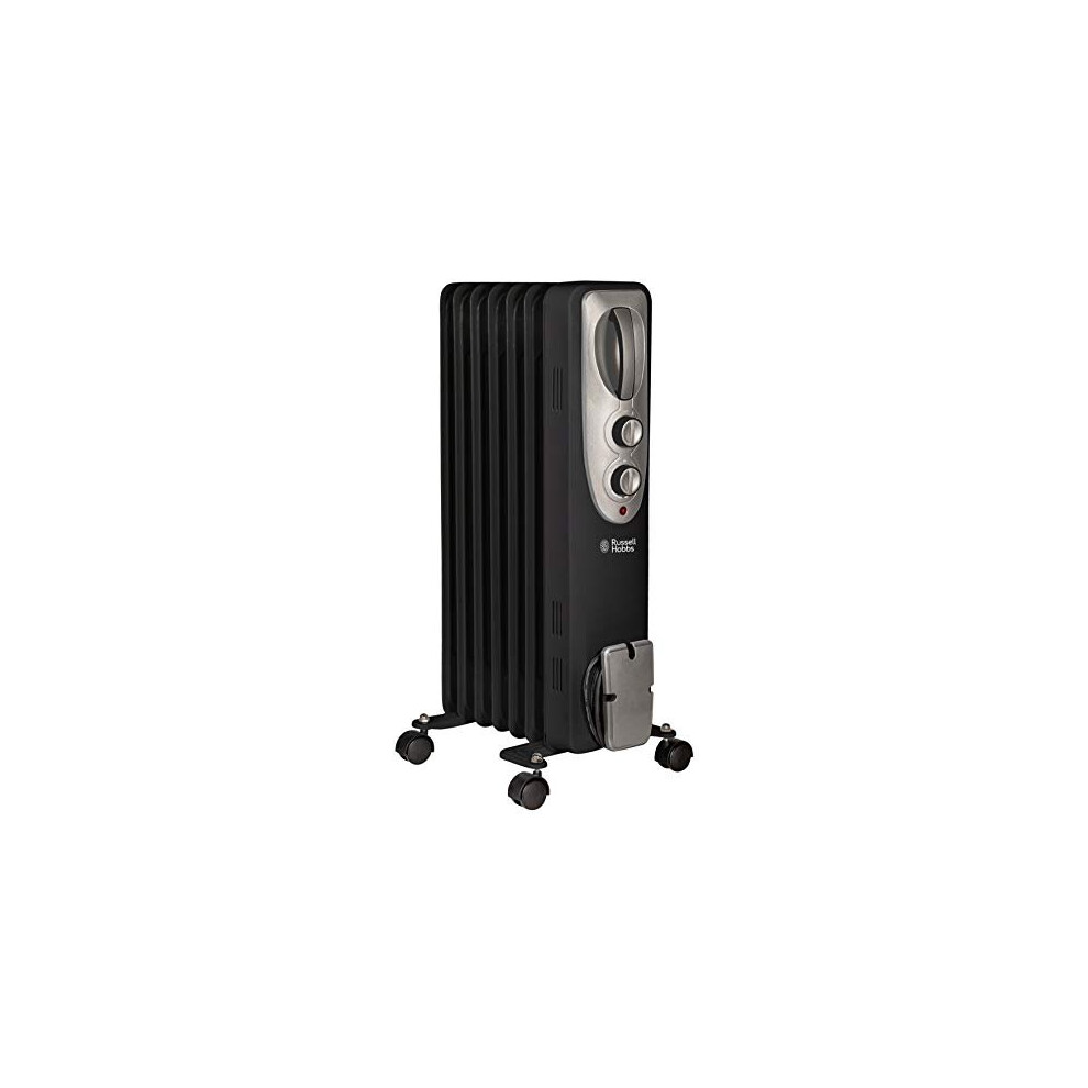 1500W/1.5KW Oil Filled Radiator, 7 Fin Portable Electric Heater - Black, Adjustable Thermostat with 3 Heat Settings, Safety Cut-off, 15 m sq Room Size