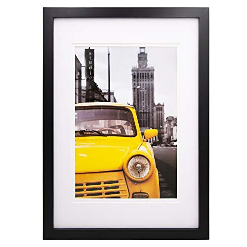 A3 Photo Frame Black - Solid Wood Frame with Acrylic Glass Front and Two Mats for Wall Mounting