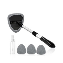 Car Windscreen Cleaner, 4 Reusable and Washable Microfiber Pads, Windshield Cleaning Wand Tool with Telescopic and Extendable Handle Auto Inside Glass